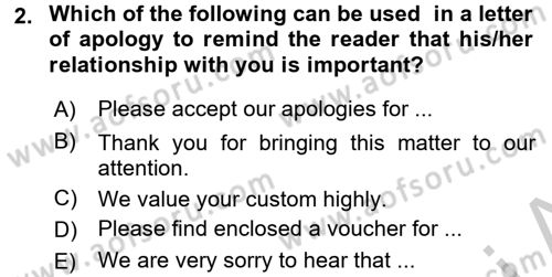 Turizm İçin İngilizce 2 Dersi 2016 - 2017 Yılı 3 Ders Sınav Soruları 2. Soru