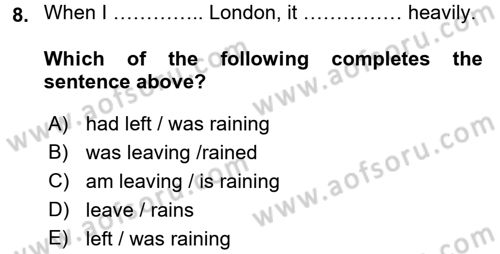 Turizm İçin İngilizce 2 Dersi 2016 - 2017 Yılı 3 Ders Sınav Soruları 8. Soru