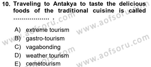 Turizm İçin İngilizce 2 Dersi 2016 - 2017 Yılı (Vize) Ara Sınav Soruları 10. Soru