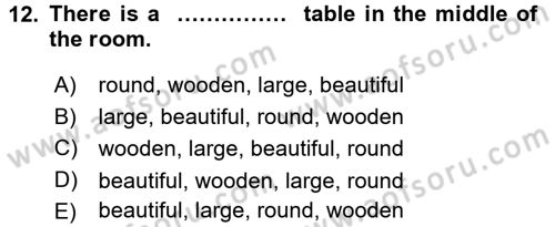 Turizm İçin İngilizce 2 Dersi 2016 - 2017 Yılı (Vize) Ara Sınav Soruları 12. Soru