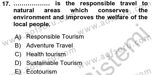 Turizm İçin İngilizce 2 Dersi 2016 - 2017 Yılı (Vize) Ara Sınav Soruları 17. Soru