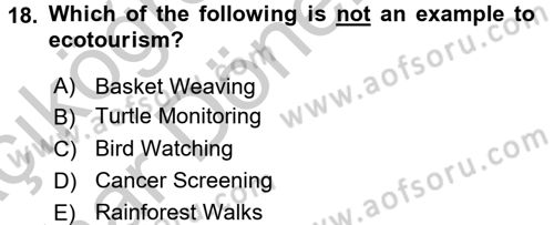 Turizm İçin İngilizce 2 Dersi 2016 - 2017 Yılı (Vize) Ara Sınav Soruları 18. Soru