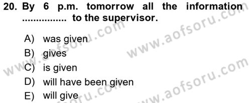 Turizm İçin İngilizce 2 Dersi 2016 - 2017 Yılı (Vize) Ara Sınav Soruları 20. Soru