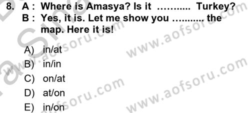 Turizm İçin İngilizce 2 Dersi 2016 - 2017 Yılı (Vize) Ara Sınav Soruları 8. Soru
