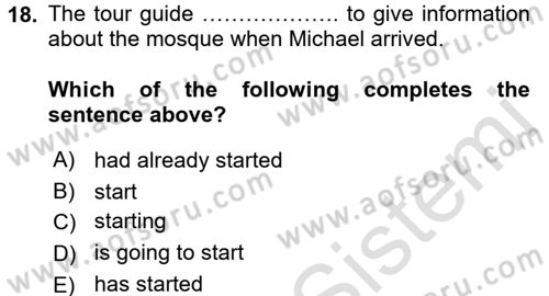 Turizm İçin İngilizce 2 Dersi 2016 - 2017 Yılı (Final) Dönem Sonu Sınav Soruları 18. Soru