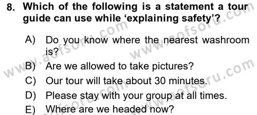 Turizm İçin İngilizce 2 Dersi 2016 - 2017 Yılı (Final) Dönem Sonu Sınav Soruları 8. Soru
