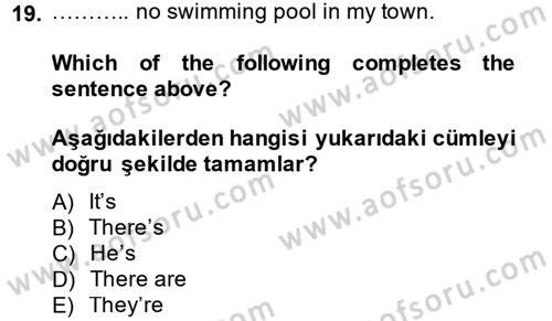Ingilizce 1 Dersi 2014 - 2015 Yılı (Vize) Ara Sınav Soruları 19. Soru