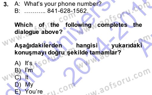 Ingilizce 1 Dersi 2014 - 2015 Yılı (Vize) Ara Sınav Soruları 3. Soru