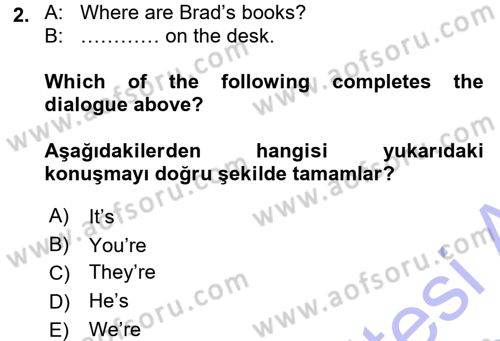 Ingilizce 1 Dersi 2015 - 2016 Yılı (Final) Dönem Sonu Sınavı 2. Soru