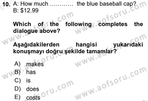 Ingilizce 1 Dersi 2015 - 2016 Yılı Tek Ders Sınavı 10. Soru