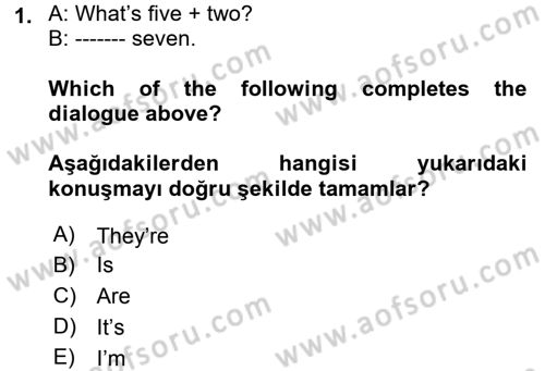 Ingilizce 1 Dersi 2017 - 2018 Yılı (Vize) Ara Sınavı 1. Soru