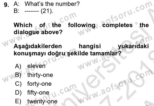 Ingilizce 1 Dersi 2017 - 2018 Yılı (Vize) Ara Sınavı 9. Soru