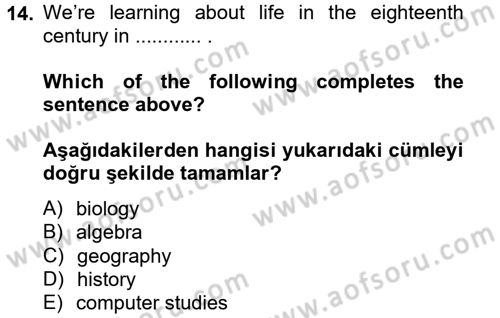 İngilizce 2 Dersi 2012 - 2013 Yılı (Vize) Ara Sınav Soruları 14. Soru