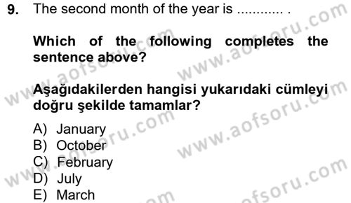 İngilizce 2 Dersi 2012 - 2013 Yılı (Vize) Ara Sınav Soruları 9. Soru