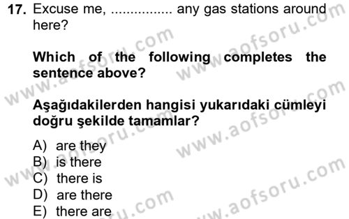 İngilizce 2 Dersi 2013 - 2014 Yılı (Vize) Ara Sınav Soruları 17. Soru