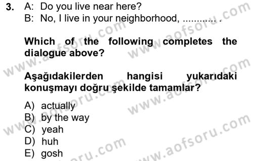 İngilizce 2 Dersi 2013 - 2014 Yılı (Vize) Ara Sınav Soruları 3. Soru