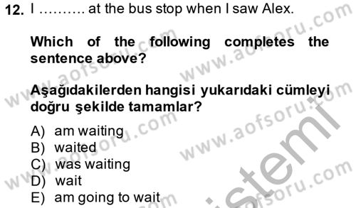 İngilizce 2 Dersi 2013 - 2014 Yılı (Final) Dönem Sonu Sınav Soruları 12. Soru
