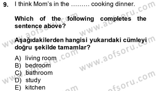 İngilizce 2 Dersi 2013 - 2014 Yılı Tek Ders Sınav Soruları 9. Soru