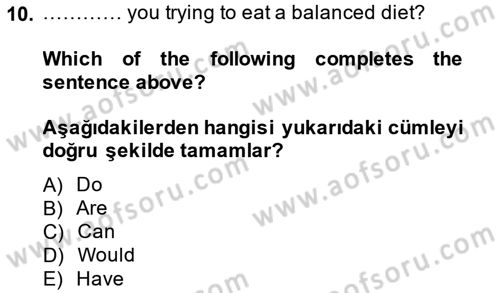 İngilizce 2 Dersi 2014 - 2015 Yılı (Vize) Ara Sınav Soruları 10. Soru