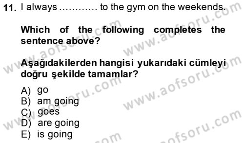 İngilizce 2 Dersi 2014 - 2015 Yılı (Vize) Ara Sınav Soruları 11. Soru