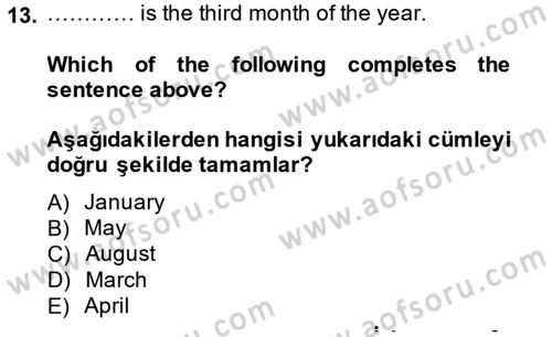 İngilizce 2 Dersi 2014 - 2015 Yılı (Vize) Ara Sınav Soruları 13. Soru