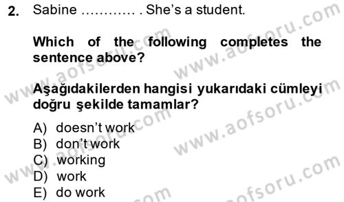İngilizce 2 Dersi 2014 - 2015 Yılı (Vize) Ara Sınav Soruları 2. Soru