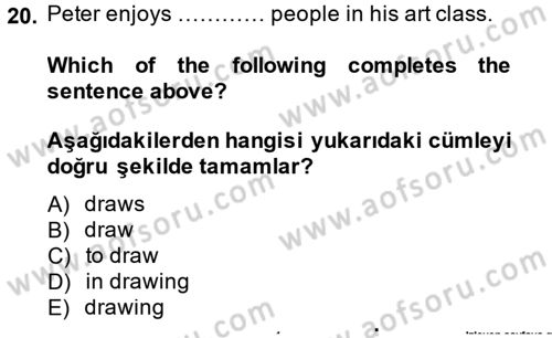 İngilizce 2 Dersi 2014 - 2015 Yılı Tek Ders Sınav Soruları 20. Soru