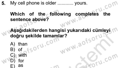 İngilizce 2 Dersi 2014 - 2015 Yılı Tek Ders Sınav Soruları 5. Soru