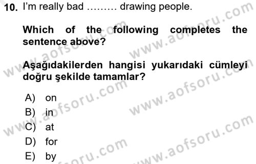 İngilizce 2 Dersi 2015 - 2016 Yılı (Vize) Ara Sınav Soruları 10. Soru