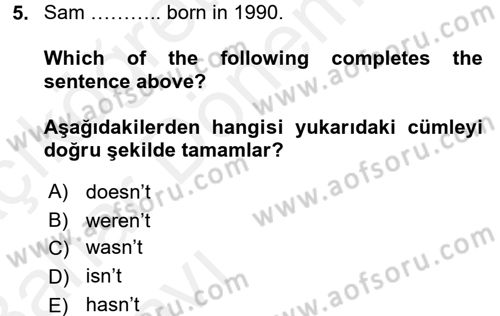 İngilizce 2 Dersi 2015 - 2016 Yılı (Vize) Ara Sınav Soruları 5. Soru