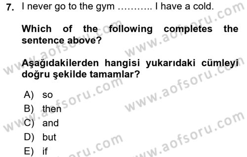 İngilizce 2 Dersi 2015 - 2016 Yılı (Vize) Ara Sınav Soruları 7. Soru