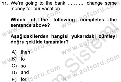 İngilizce 2 Dersi 2015 - 2016 Yılı (Final) Dönem Sonu Sınav Soruları 11. Soru