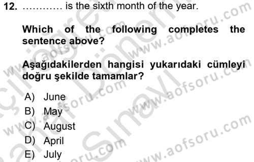 İngilizce 2 Dersi 2015 - 2016 Yılı (Final) Dönem Sonu Sınav Soruları 12. Soru