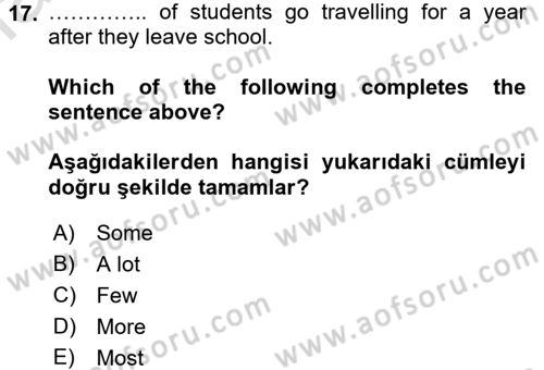 İngilizce 2 Dersi 2015 - 2016 Yılı (Final) Dönem Sonu Sınav Soruları 17. Soru