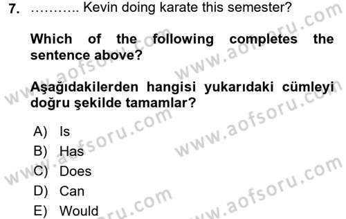 İngilizce 2 Dersi 2015 - 2016 Yılı (Final) Dönem Sonu Sınav Soruları 7. Soru