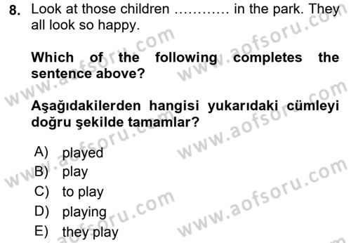 İngilizce 2 Dersi 2015 - 2016 Yılı (Final) Dönem Sonu Sınav Soruları 8. Soru