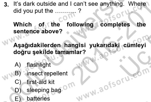 İngilizce 2 Dersi 2016 - 2017 Yılı 3 Ders Sınav Soruları 3. Soru