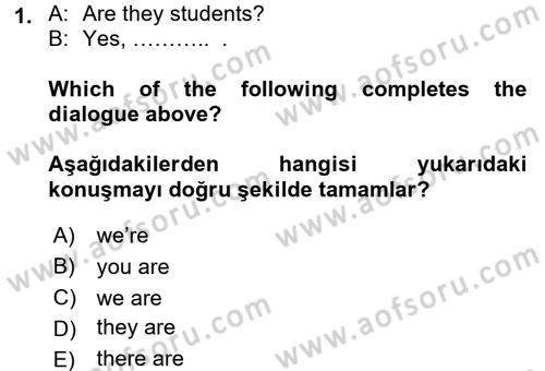 İngilizce 2 Dersi 2016 - 2017 Yılı (Vize) Ara Sınav Soruları 1. Soru