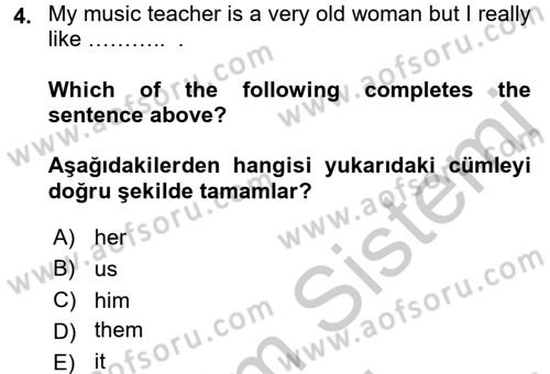İngilizce 2 Dersi 2016 - 2017 Yılı (Vize) Ara Sınav Soruları 4. Soru