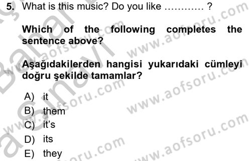 İngilizce 2 Dersi 2016 - 2017 Yılı (Vize) Ara Sınav Soruları 5. Soru