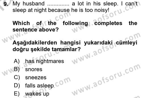 İngilizce 2 Dersi 2016 - 2017 Yılı (Vize) Ara Sınav Soruları 9. Soru