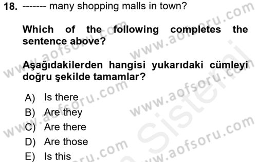 İngilizce 2 Dersi 2017 - 2018 Yılı (Vize) Ara Sınav Soruları 18. Soru