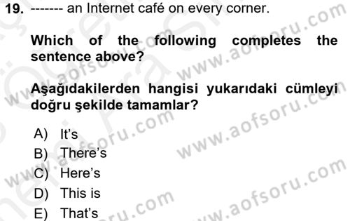 İngilizce 2 Dersi 2017 - 2018 Yılı (Vize) Ara Sınav Soruları 19. Soru