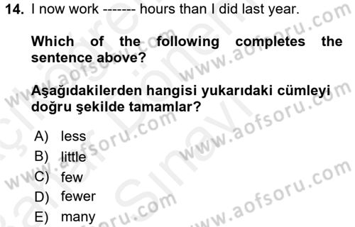 İngilizce 2 Dersi 2017 - 2018 Yılı (Final) Dönem Sonu Sınav Soruları 14. Soru