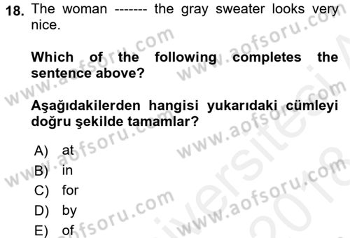 İngilizce 2 Dersi 2017 - 2018 Yılı (Final) Dönem Sonu Sınav Soruları 18. Soru