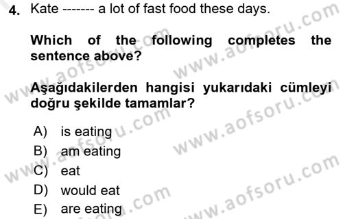 İngilizce 2 Dersi 2017 - 2018 Yılı (Final) Dönem Sonu Sınav Soruları 4. Soru