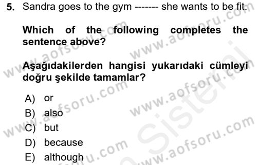 İngilizce 2 Dersi 2017 - 2018 Yılı (Final) Dönem Sonu Sınav Soruları 5. Soru