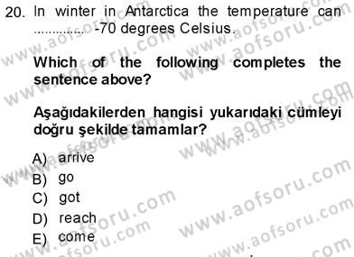 İngilizce 3 Dersi 2013 - 2014 Yılı (Vize) Ara Sınav Soruları 20. Soru