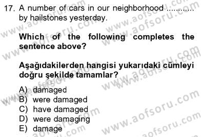 İngilizce 4 Dersi 2012 - 2013 Yılı (Final) Dönem Sonu Sınavı 17. Soru