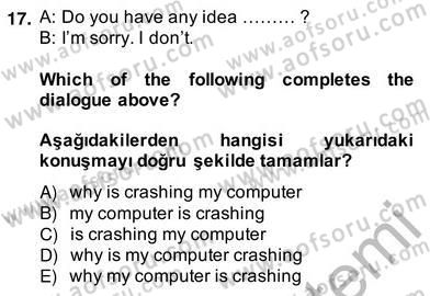 İngilizce 4 Dersi 2013 - 2014 Yılı (Vize) Ara Sınav Soruları 17. Soru